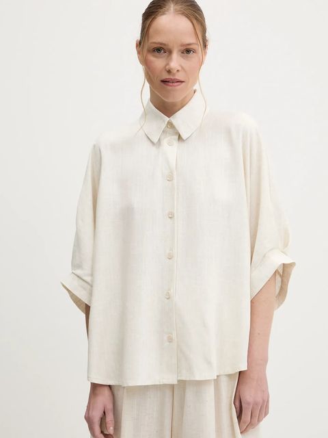 Answear.LAB koszula z lnem damska kolor beżowy relaxed z kołnierzykiem klasycznym - zdjęcie produktu nr 1