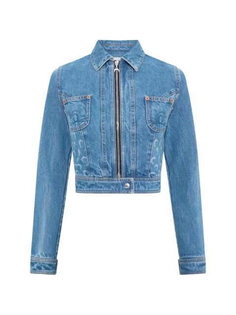 Marine Serre Moon-print cropped denim jacket - Blue - zdjęcie produktu nr 1