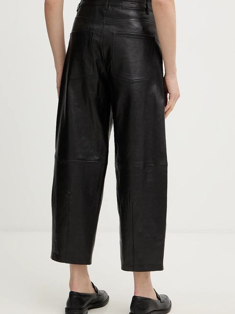 Weekend Max Mara spodnie skórzane PAGANO damskie kolor czarny fason chinos high waist 2615431011600