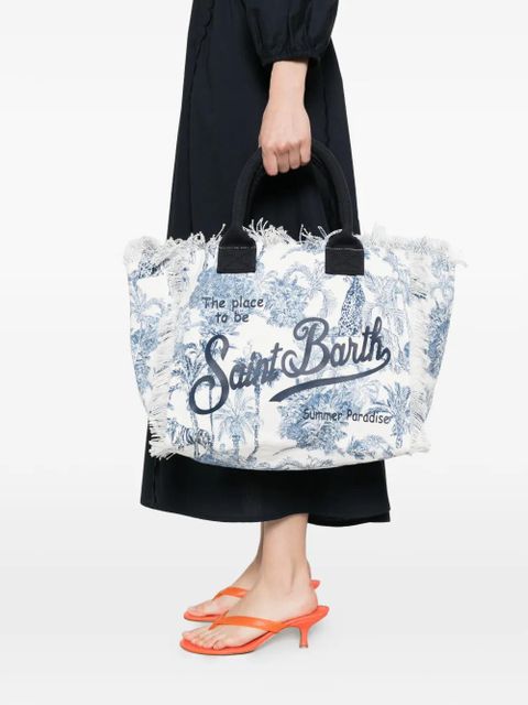 MC2 Saint Barth Vanity jungle-print frayed-edges tote bag - White - zdjęcie produktu nr 2