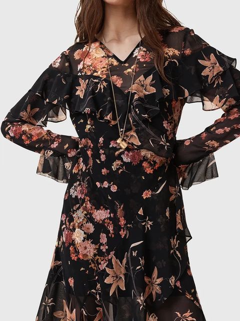 AllSaints sukienka FRESCA kolor czarny maxi rozkloszowana W021DD