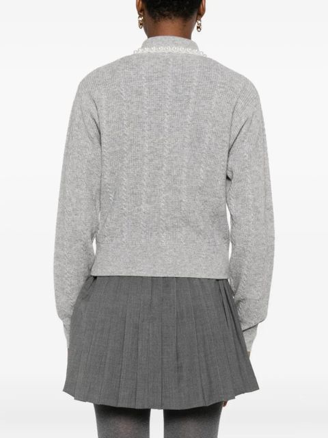 SANDRO pearl-embellished cable-knit cardigan - Grey