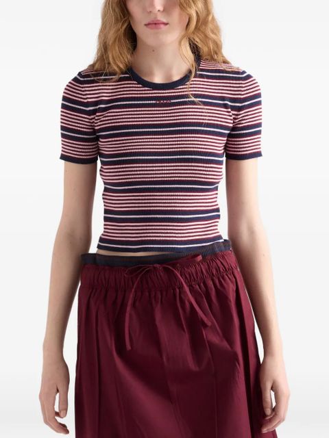 Prada short-sleeved striped cotton sweater - Blue