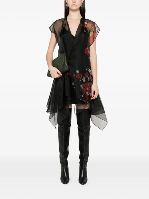 KHAITE floral-print V-neck mini dress - Black