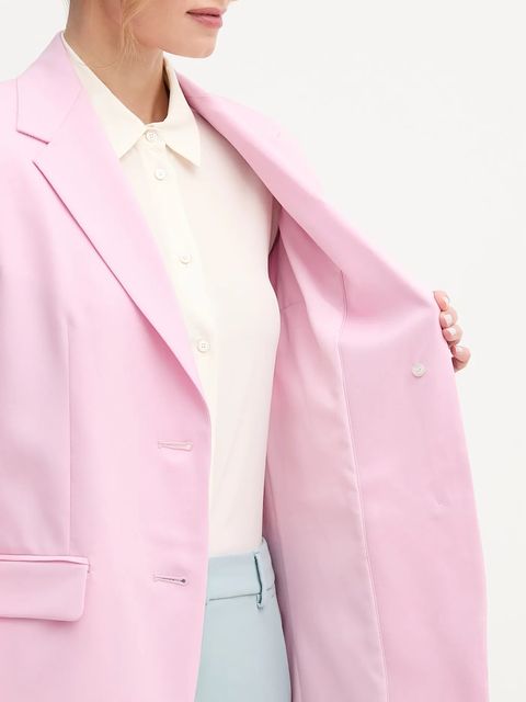 Weekend Max Mara marynarka wełniana kolor różowy jednorzędowa gładka 2515041091600