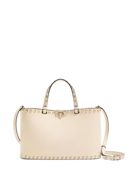 Valentino Garavani Valentino Garavani Rockstud Small Shopping Bag In Grainy Calfskin - Neutrals