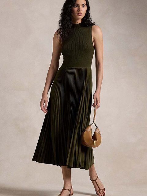 Polo Ralph Lauren sukienka wełniana kolor zielony midi rozkloszowana 211910816