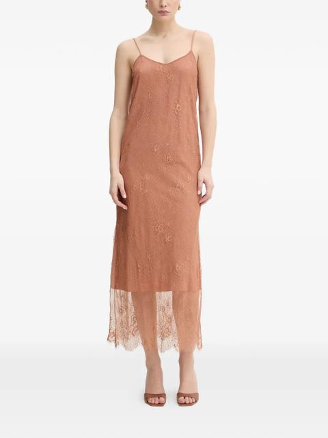 TWINSET lace-overlaid tiered dress - Brown