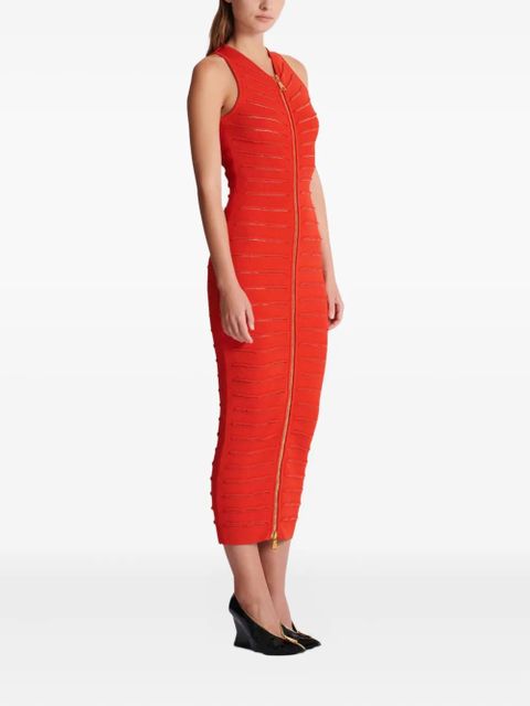 Balmain zip-front knitted maxi dress - Red