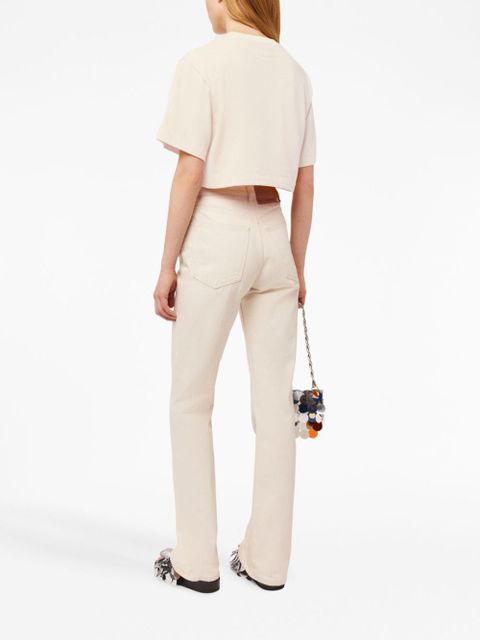 Rabanne logo-embroidered cropped T-shirt - Neutrals