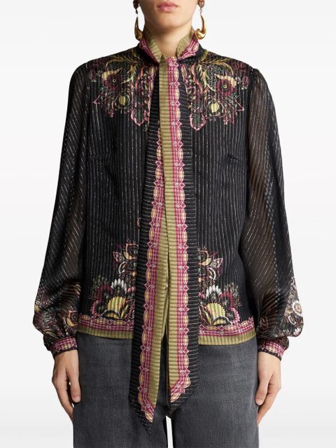 ETRO pussy bow neck twill-print silk blouse - Black