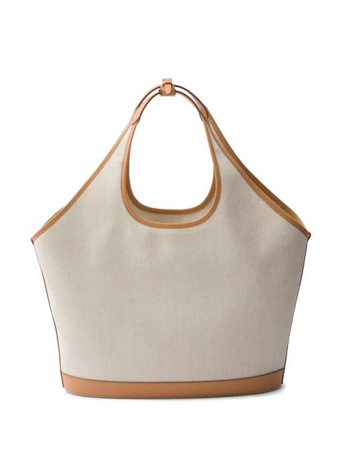 Prada large logo-embroidered tote bag - Neutrals