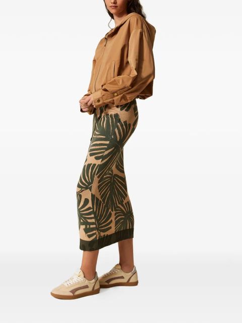 TWINSET leaf-print midi skirt - Neutrals