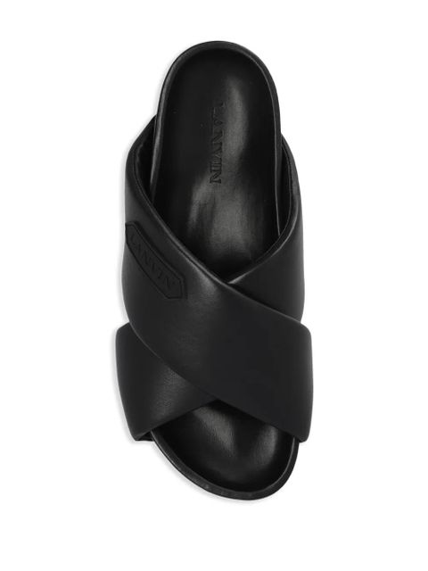 Lanvin logo-appliqué crossover leather slides - Black
