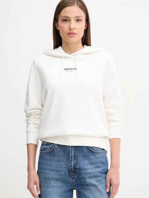 Tommy Jeans bluza bawełniana damska kolor biały z kapturem z nadrukiem DW0DW20943 - zdjęcie produktu nr 1