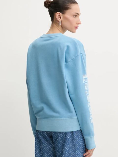 Pinko bluza bawełniana damska kolor niebieski z nadrukiem 104618 A2CV