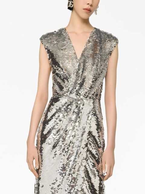Dolce & Gabbana sequin-embellished draped dress - Silver