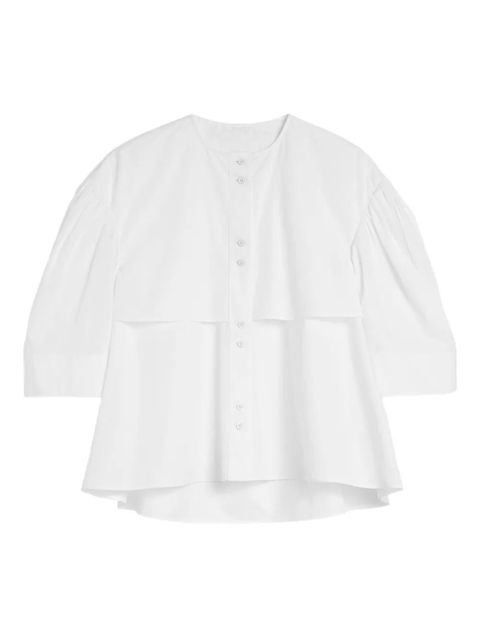 Jil Sander gathered short-sleeves poplin shirt - White - zdjęcie produktu nr 1