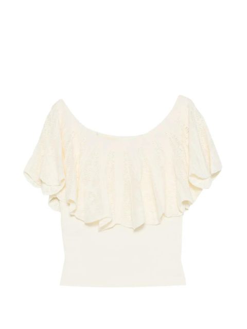 Ba&Sh Salda ruffled pointelle-knit top - Neutrals - zdjęcie produktu nr 2