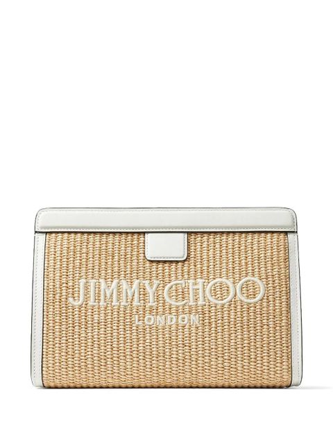 Jimmy Choo Avenue logo-embroidered woven clutch - Neutrals - zdjęcie produktu nr 1