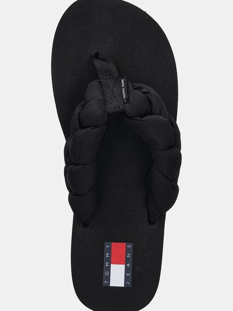 Tommy Jeans japonki BRAIDED THONG BEACH SANDAL damskie kolor czarny na płaskim obcasie EN0EN02877