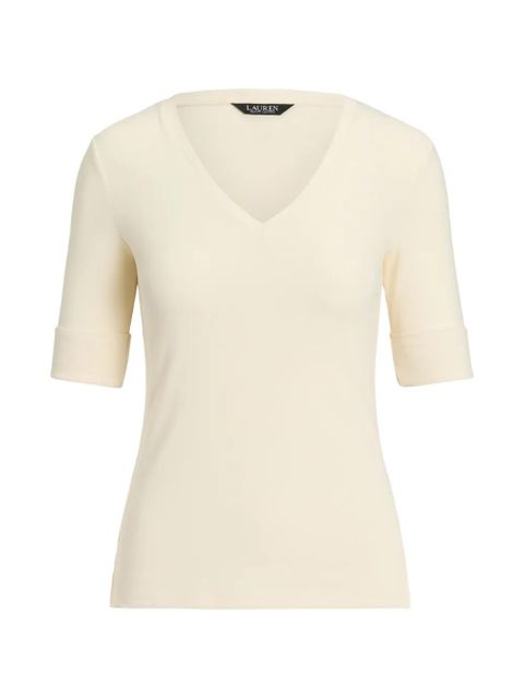 Lauren Ralph Lauren V-neck cuffed T-shirt - Neutrals - zdjęcie produktu nr 1