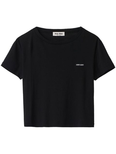 Miu Miu logo-embroidered T-shirt - Black - zdjęcie produktu nr 1