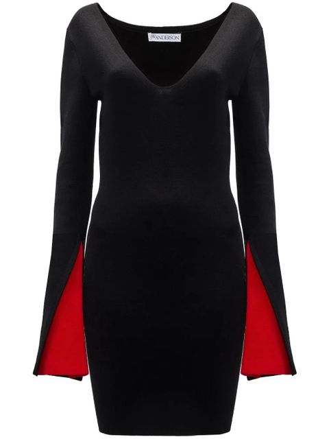 JW Anderson contrast-cuff V-neck dress - Black - zdjęcie produktu nr 1