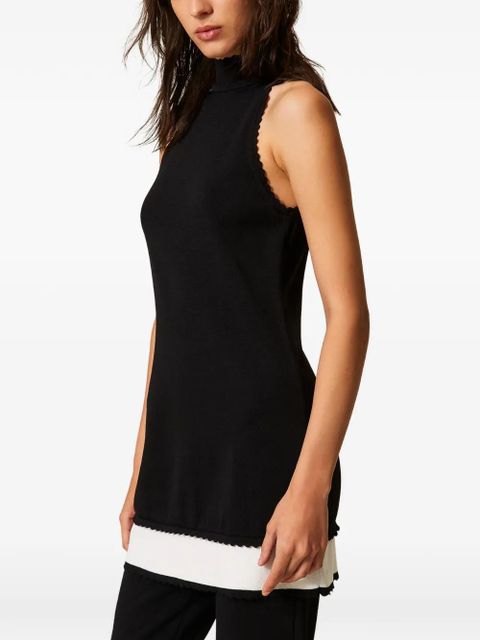 TWINSET scallop-trim two-tone midi dress - Black