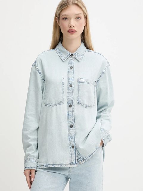 Guess Jeans koszula jeansowa damska kolor niebieski relaxed z kołnierzykiem klasycznym W5GH0H D5M83 - zdjęcie produktu nr 1