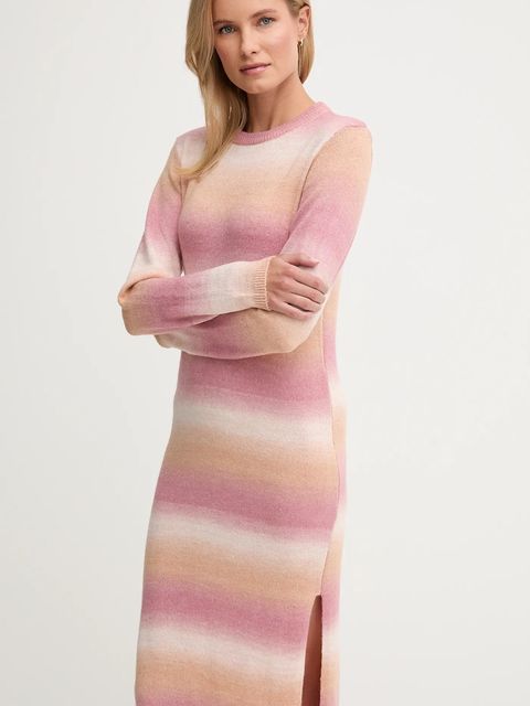 Pepe Jeans sukienka z domieszką wełny kolor różowy midi prosta PL9537713