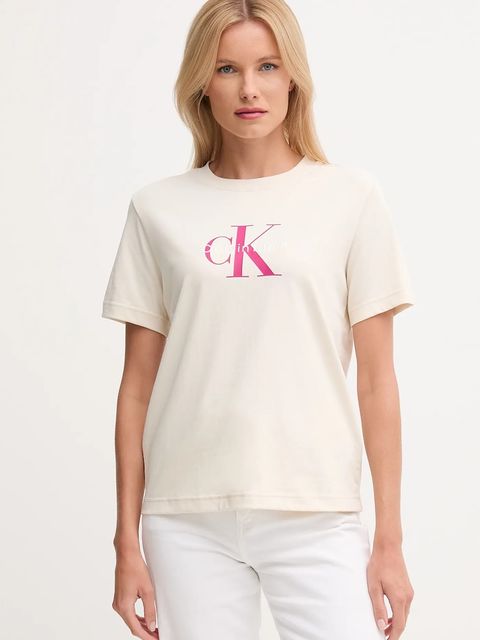 Calvin Klein Jeans t-shirt bawełniany damski kolor beżowy LV047B865G - zdjęcie produktu nr 1