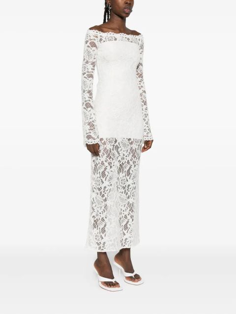 MANURÍ lace-embellished long-sleeve midi dress - White