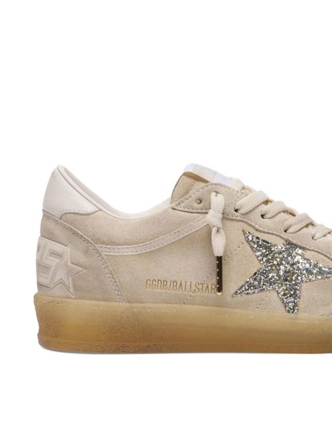 Golden Goose Ball Star in pearl suede with silver glitter star sneakers - Neutrals