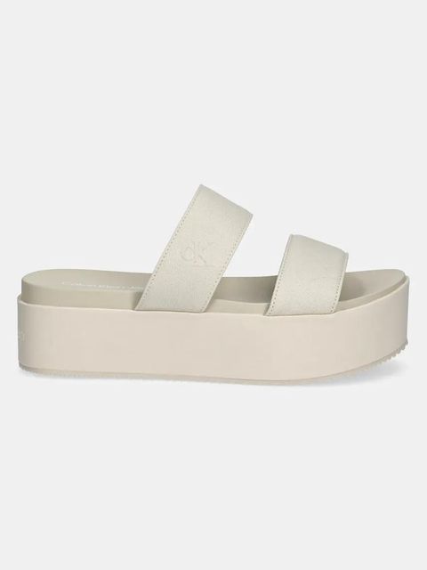 Calvin Klein Jeans klapki FLATFORM SANDAL WEBBING IN damskie kolor beżowy na platformie YW0YW01789 - zdjęcie produktu nr 2