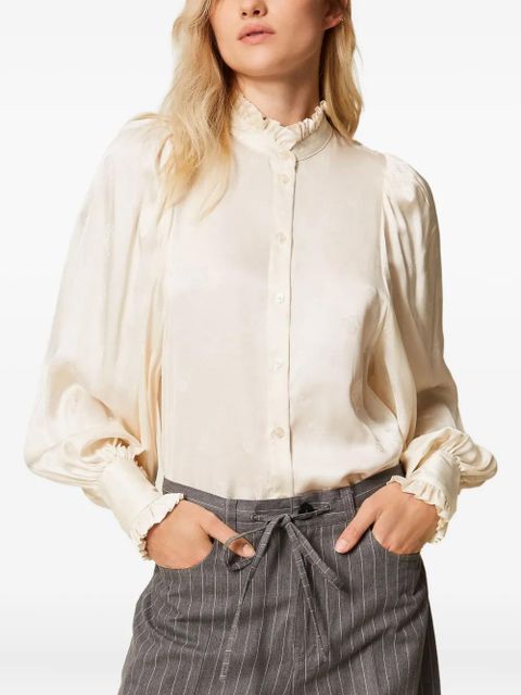 TWINSET jacquard-satin ruffled shirt - Neutrals - zdjęcie produktu nr 2
