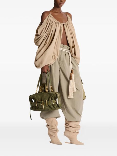 Balmain Anthem suede shoulder bag - Green - zdjęcie produktu nr 2