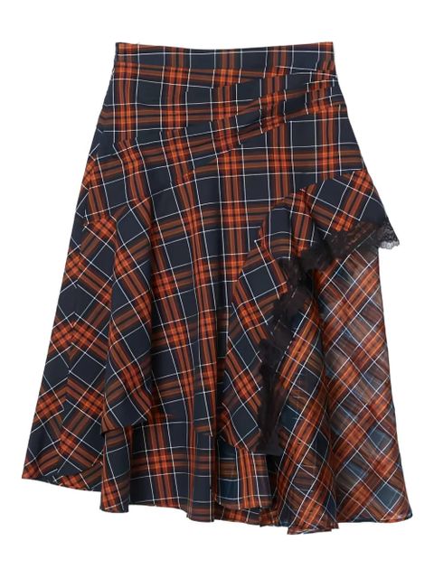 3.1 Phillip Lim lace-trim plaid asymmetrical skirt - Red - zdjęcie produktu nr 1