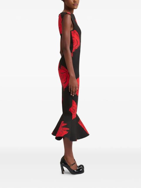 Marni rose-printed mermaid dress - Black