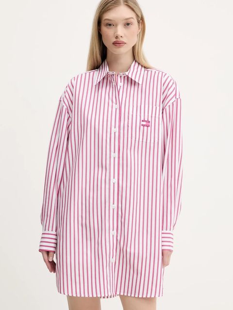 Tommy Jeans sukienka bawełniana kolor różowy mini oversize DW0DW21122 - zdjęcie produktu nr 1