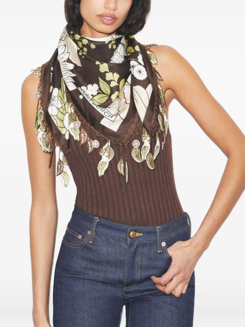 Tory Burch floral silk square scarf - Brown