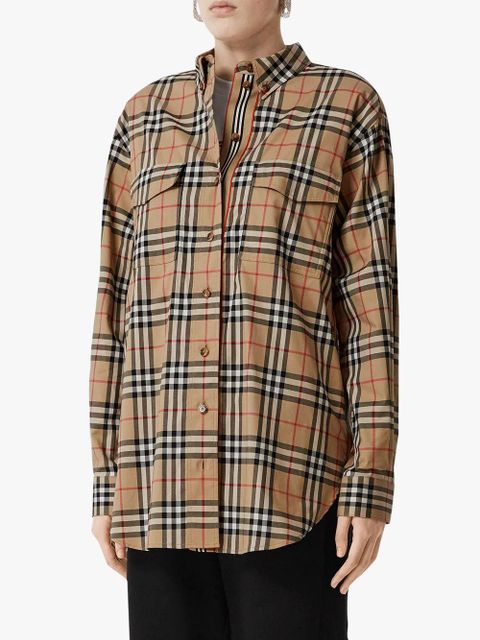 Burberry Vintage Check Stretch Cotton Oversized Shirt - Neutrals - zdjęcie produktu nr 2