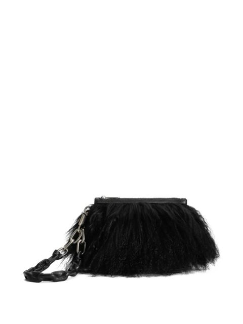Dolce & Gabbana fur-trimmed zip clutch bag - Black - zdjęcie produktu nr 1