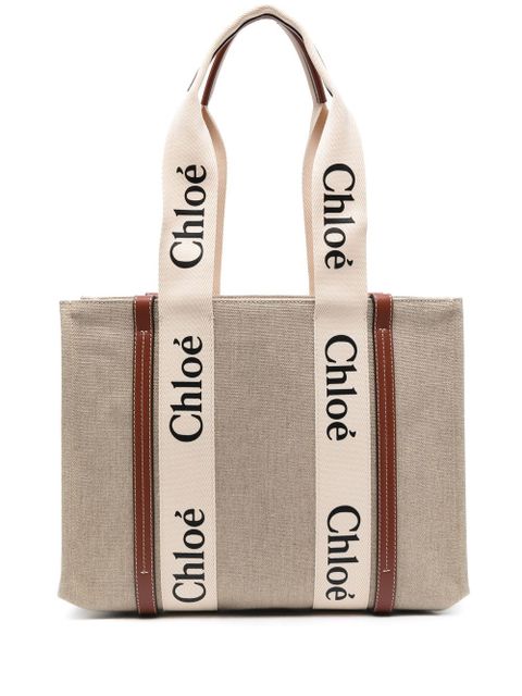 Chloé Woody linen tote bag - Neutrals - zdjęcie produktu nr 1