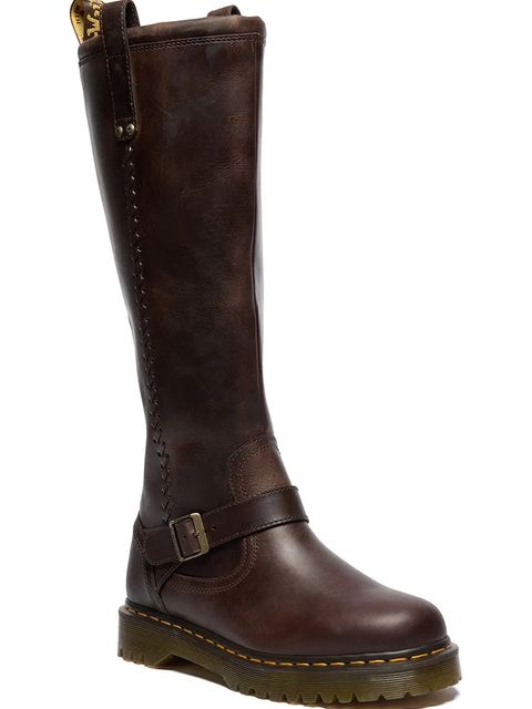 Dr. Martens kozaki Anistone damskie kolor brązowy na płaskim obcasie DM41871200