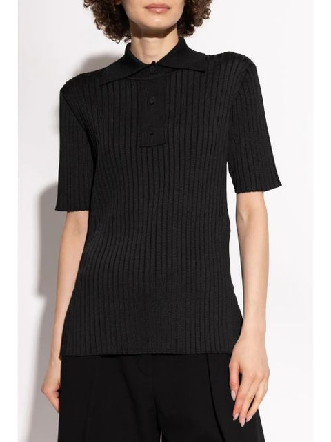 Jil Sander ribbed polo top - Black