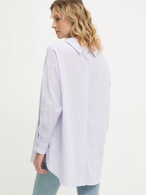 Answear.LAB koszula lniana damska kolor fioletowy relaxed z kołnierzykiem klasycznym
