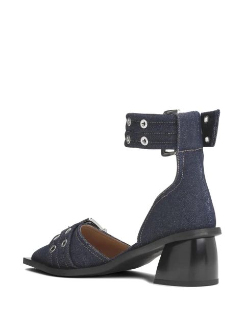 GANNI buckle-detail 50mm denim pumps - Blue