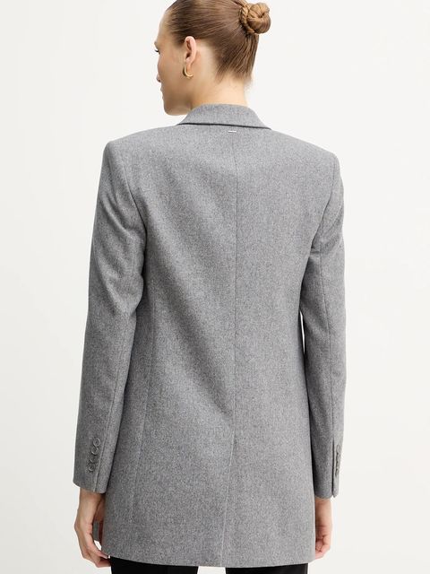 BOSS marynarka z wełną kolor szary dwurzędowa gładka 50548736