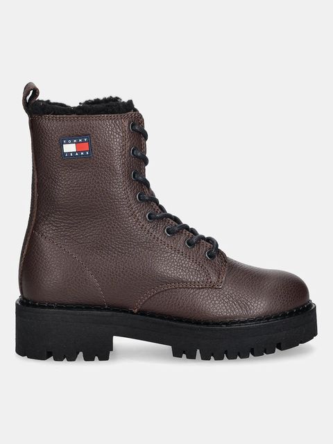 Tommy Jeans botki skórzane TJW URBAN LACEUP BOOT WL damskie kolor brązowy na platformie ocieplone EN0EN02906 - zdjęcie produktu nr 2
